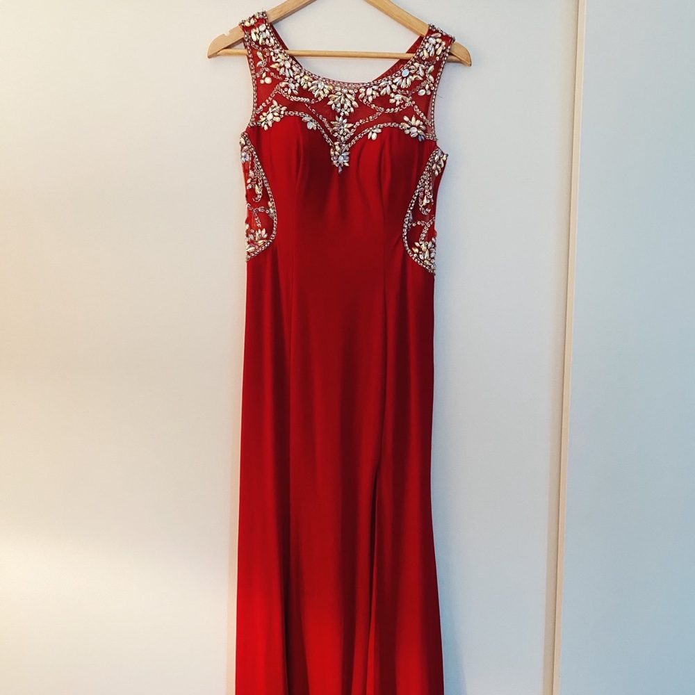 Red Full Length Stone/Beaded Prom/Occasion Dress